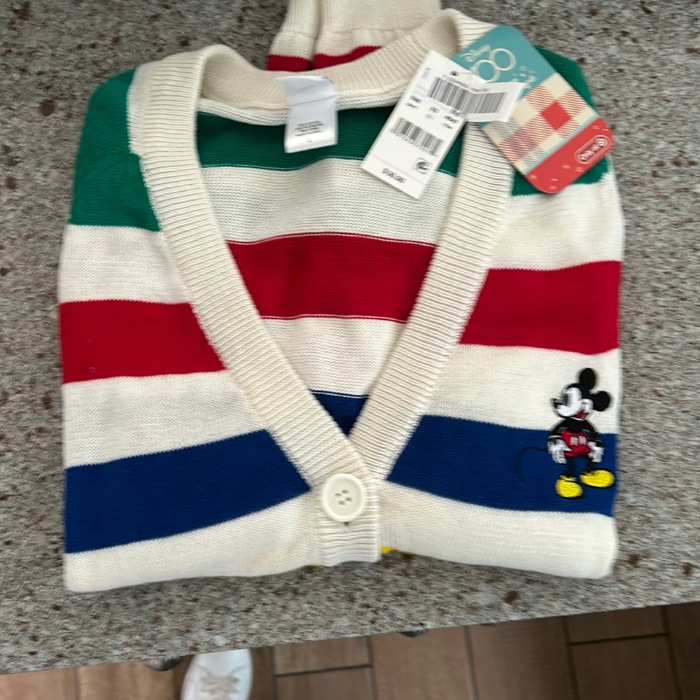 Disney 100 Mickey Mouse Button Down Cardigan Sweater LARGE Brand New Never Worn